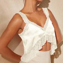 Shein Crop Top aus mit Spitzenbesatz und Rüschen