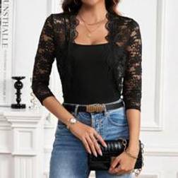Shein Lace Scallop Trim Crop Jacket For Summer