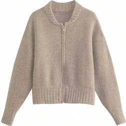 Shein Womens Solid Color Front Zipper Long Sleeve Casual Minimalist Sweater