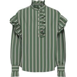 Only Malou Frill Stripe Top - Hedge Green/Pink Lady/Bone White