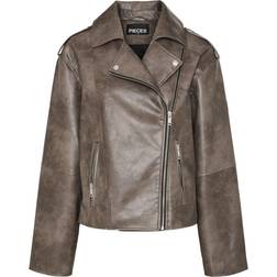 Pieces Sadie Faux Leather Jacket - Chicory Coffee