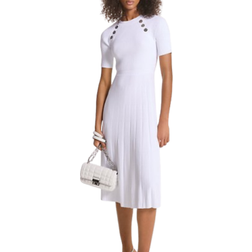 Michael Kors Ribbed Stretch Knit Button Midi Dress - White