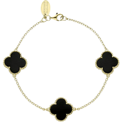 Whitby Jet Bloom Four Leaf Clover Ball Edge Chain Bracelet - Gold/Black