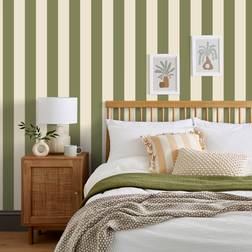 Dunelm Olive Bold Stripe Matte Flat Wallpaper Olive Green