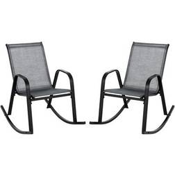 Costway Patio Rocking Chair Set of 2 with Breathable Fabric Seat-Grey