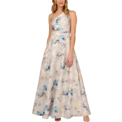 Adrianna Papell One Shoulder Floral Jacquard Ball Gown - Blue/Multi