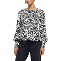 River Island Abstract Shirred Blouse - Black