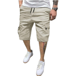 Shein Manfinity Homme Loose Fit Men's Cargo Shorts With Flap Pockets And Drawstring Waist Plain Cream Street Wear