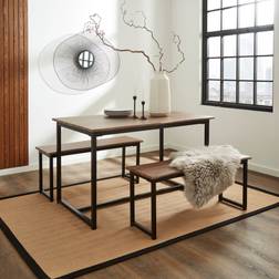 Dunelm Ronan Wave Edge Table and Bench Rustic Oak Effect Dining Set 80x120cm 3pcs