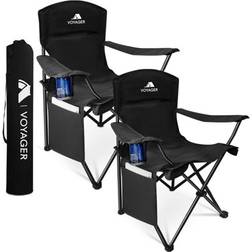 Voyager Folding Camping Chair 2-Pack, Lightweight With Pocket And Drinks Holder Black One Size