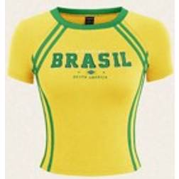Shein Brazil Fan Fitted Cropped T-Shirt