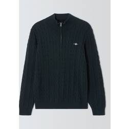 Gant Herre Kabelstrikket sweater af bomuld med halv lynlås