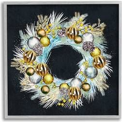 Stupell Industries Gleaming Seasonal Pine Wreath Gray Framed Art 17x17"