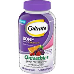 Caltrate Chewables 600+D3 Plus Minerals Calcium Vitamin D Supplement 90