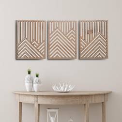 qmmp Modern Mountain And Sun Sculptures - Set of - MDF - Oak Wall Decor 40.2x16.5" 3pcs