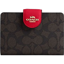 Coach Medium Corner Zip Wallet In Signature Canvas - Gold/Walnut/Bold Red