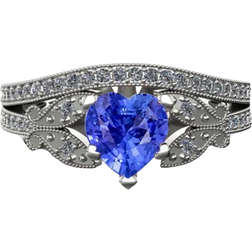 Harry Chad Butterfly Style Engagement Ring Set - White Gold/Diamonds/Sapphire