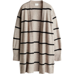 H&M Long Cardigan - Light Beige Marl/Striped