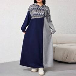 Shein Plus Women Contrast Color Hoodie Sweatshirt Dress