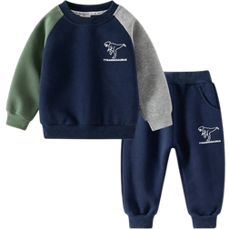 Shein Boys Dinosaur Printed Long Sleeve Sweatshirt and Pants Set