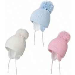Shein Winter Warm Knitted Baby Hats For Girls Pom Pom Kid Toddler Boys Beanies Cap With Fleece Lining