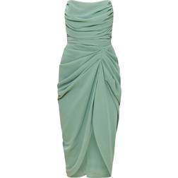 PrettyLittleThing Chiffon Corset Bandeau Draped Midi Dress - Sage Green