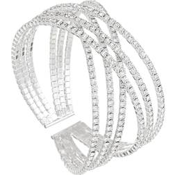 Ecesha Jewelry Rows Cross Cuff Bangle Bracelet - Silver/Transparent