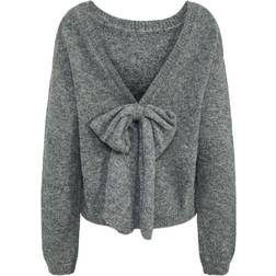 Pieces Allison Ls Bow Reversible Knit Pullover - Medium Grey Melange