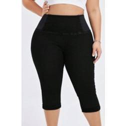 Shein Plus Jeans With Elastic Waistband, High Elasticity, Tight Fit, Tummy-Controlling Capri Jeans