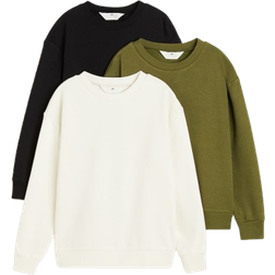 H&M Kid's Sweartshirt 3-pack - Black/Khaki Green/Natural White (1140466005)