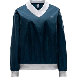 Nike Sportswear Essential Women's Loose UV Woven Long Sleeve V Neck Top - Armoury Navy/White