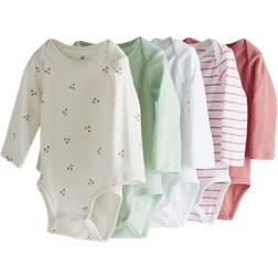 H&M Baby Long-Sleeved Bodysuits 5-pack - White/Pink Striped (0880118053)