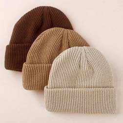 Shein 3pcs Pack Unisex Kids Knit Solid Color Warm Beanie Hats - Multicolor