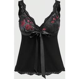 Shein Womens Lace Rose Pattern Bow Tie Front Camisole Top