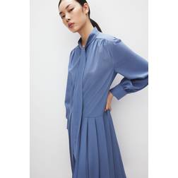 H&M Damen Kleid mit Bindekragen Blau