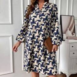 Shein Plus Colorblocked V-Neck Lantern Sleeve Summer Dress For Women