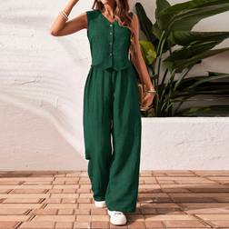 Shein Stücke Damen Set aus einfarbigem ärmellosen Top und Hose, minimalistisch, für den täglichen Lässig Gebrauch