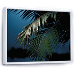 Design Art Sapphire Solitude Palm Tree Night White Framed Art 32x24"