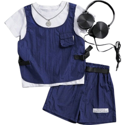 Shein Boys' Cool Workwear Vest And Shorts Set, Spring And Summer Daily Wear