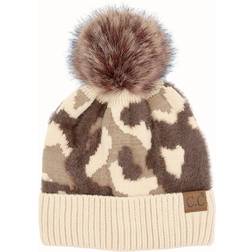 C.C Beanie Chenille Abstract Print Beanie - Beige