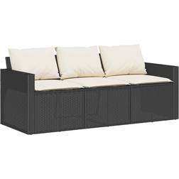 vidaXL Garden with Cushions 3-Seater Black Poly Rattan Outdoor Sofa