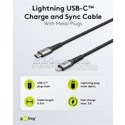 Goobay Elegant och extra robust MFi-godkänd USB-C till Lightning iPhone-laddkabel (0.5 meter)
