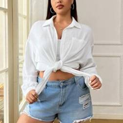 Shein Plus Casual White Drop Shoulder Loose Blouse, Spring Autumn