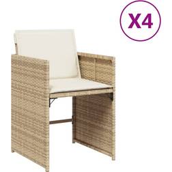 vidaXL Patio Chairs With Cushions 4 Pcs Beige Poly Rattan - 19.9" x 21.3" x 31.1" Garden Dining Chair