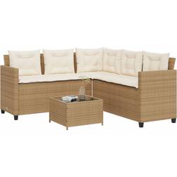 vidaXL Garden With Table And Cushions L-shaped Poly Rattan Outdoor Sofa