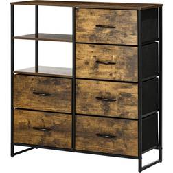 Homcom Kommode Mit 6 Stoff-Schubladen 2 Regale Rustikal-Braun Kommode 84x92cm