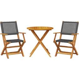 vidaXL 3 Piece Black Poly Rattan and Solid Wood Bistro Set, 1 Table incl. 2 Chairs