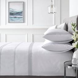 Appletree Embroidered Band 3 Piece Set - Super King - 2 Standard Pillowcases Duvet Cover White, Silver