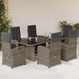 vidaXL 7 Piece Garden With Cushions Poly Rattan - Grey Patio Dining Set, 1 Table incl. 6 Chairs