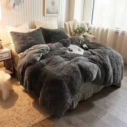 Groundlevel Faux Fur Yeti Duvet Cover Grey (230x220cm)